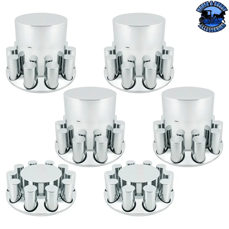 Up-10383 Chrome Plastic Flat Top Axle Cover Combo Kit With 33Mm X 4-1/4" Standard Thread-On Tall Cylinder Nut Covers 1