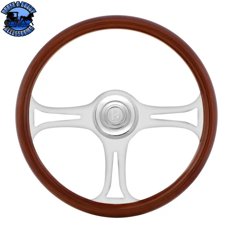 Up-88329 18" Chrome Blade Steering Wheel With Chrome Horn Bezel And Button-Woodgrain 1