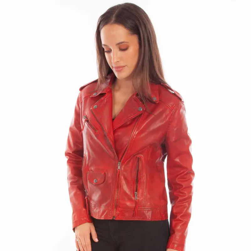 Vintage Red Leather Motorcycle Jacket At Bourbon Cowgirl 1
