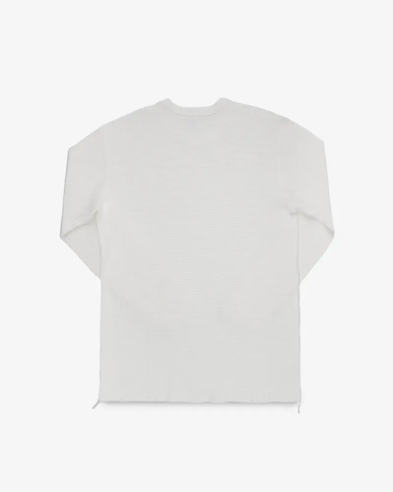 Waffle Knit Long Sleeved Crew Neck Thermal Top - White 5