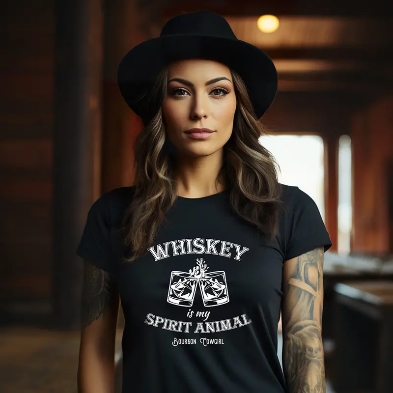 Whiskey Is My Spirit Animal Graphic Tee - Bourbon Cowgirl 1
