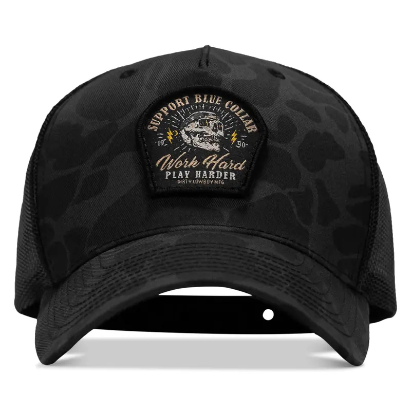 Work Hard Play Harder | Support Blue Collar Patch Snapback Hat 4