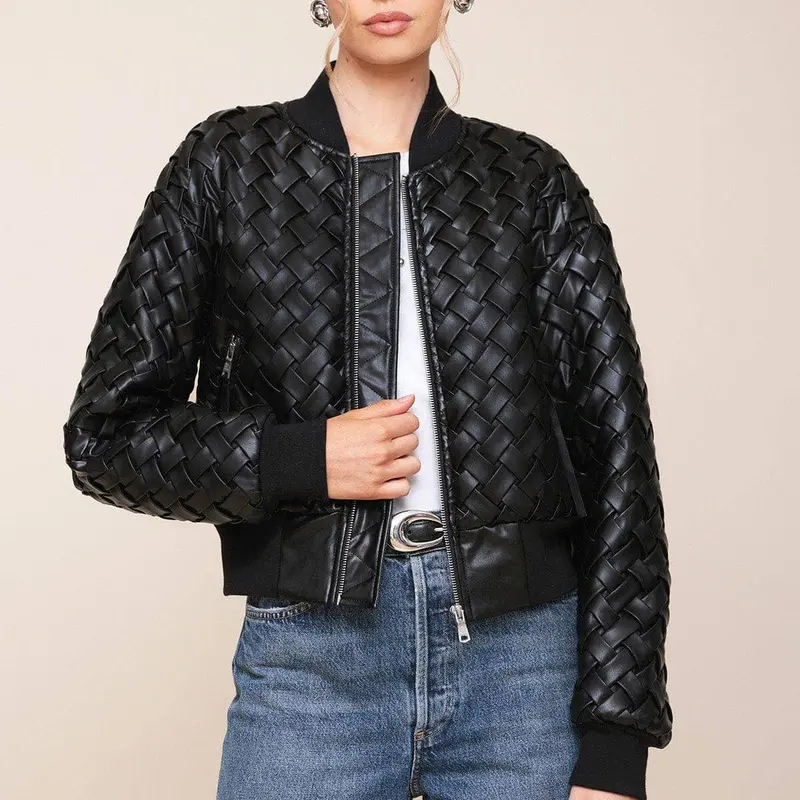 Woven Faux-Ever Leather™ Bomber Jacket - Black 1