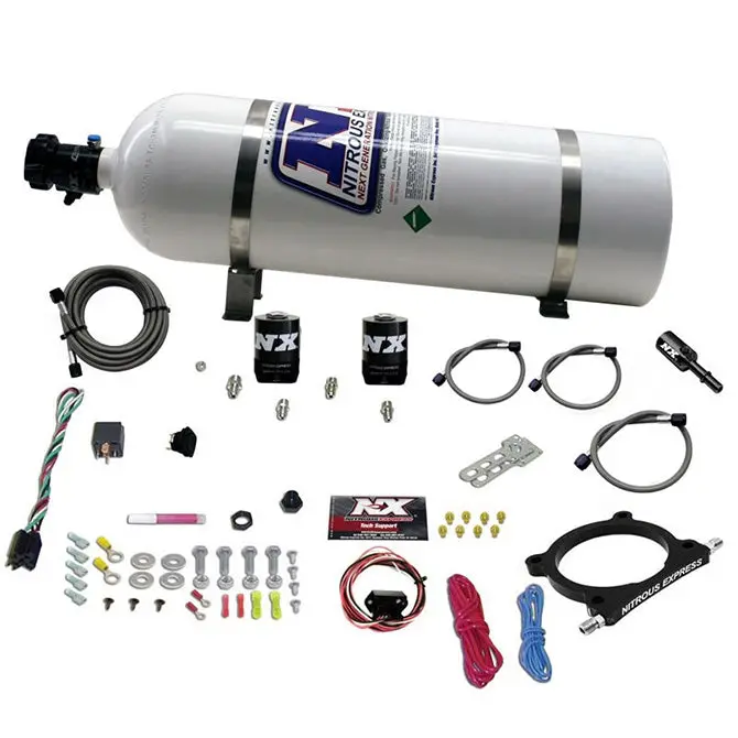 Nitrous Express Plate System For 5.0L Coyote & 7.3L Godzilla Engines – 50–250 Hp, Includes 15Lb Bottle 1