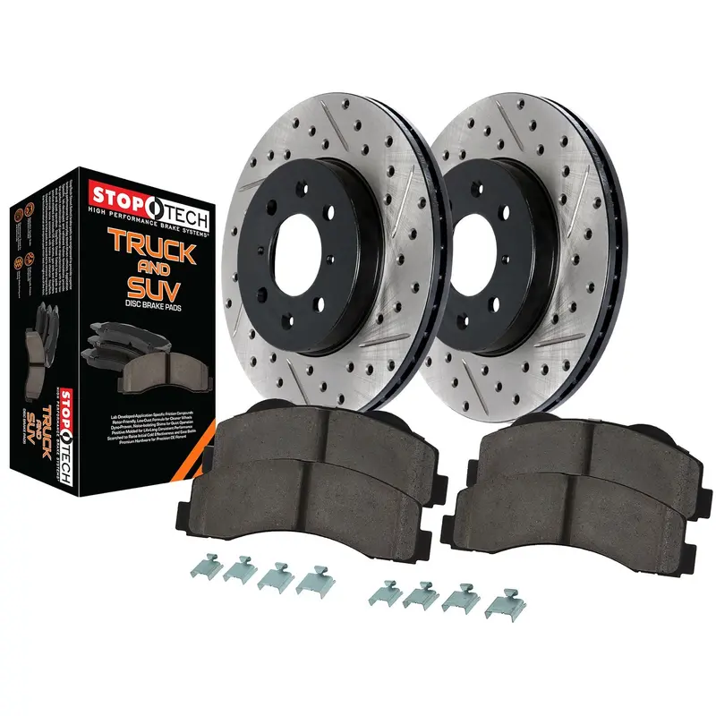 Stoptech 971.65521 Truck Rear Brake Kit – Slotted & Drilled Rotors + Pads 1