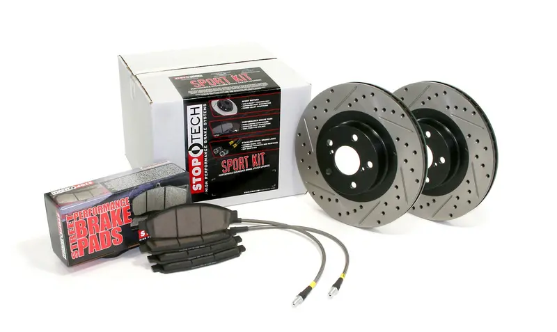 Stoptech 978.61002F Front Sport Axle Pack – Slotted & Drilled Rotors With Stainless Steel Brake Lines 1