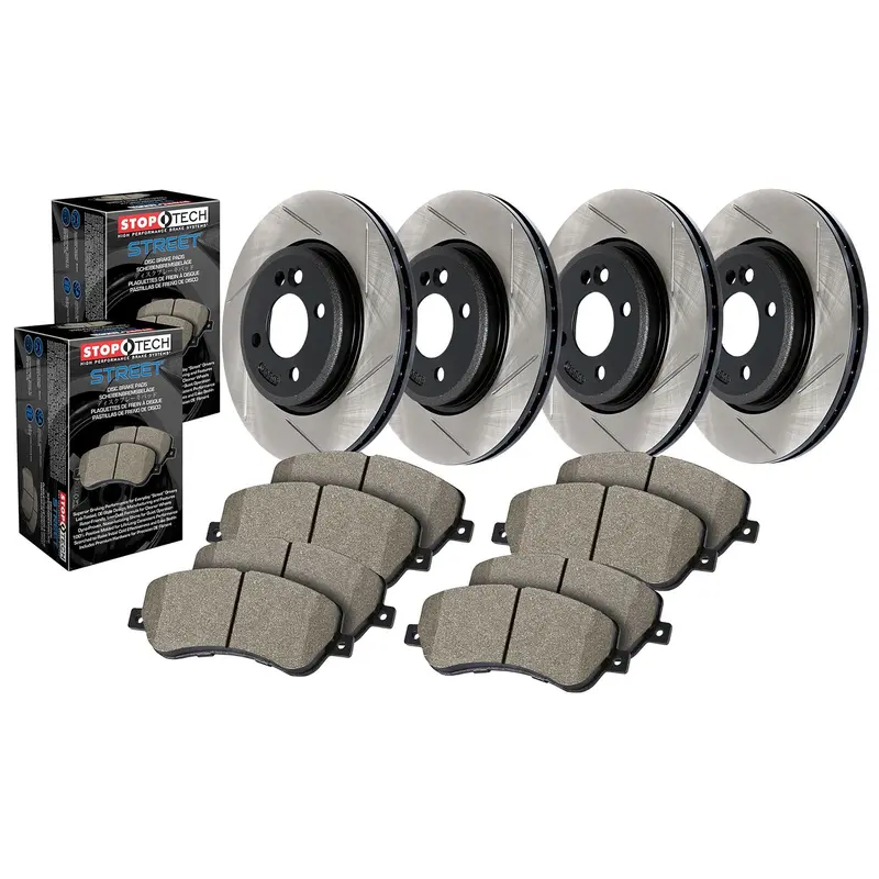 Stoptech Street Axle Pack – Slotted Front/Rear Brake Kit With Complete Hardware (934.34033) 1