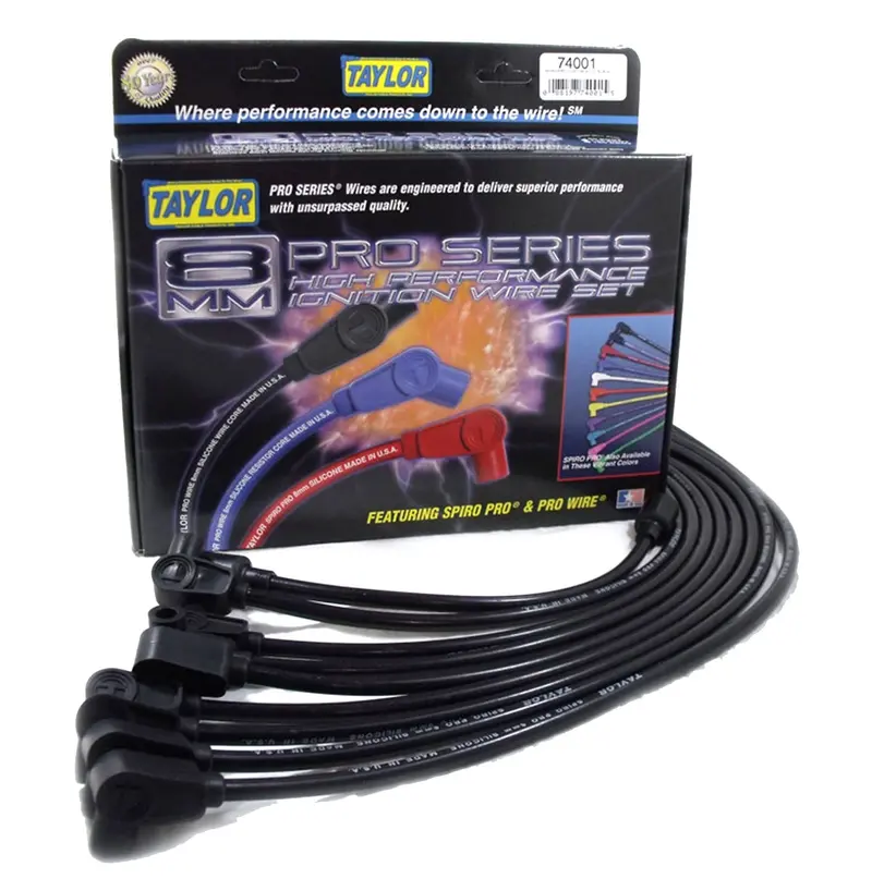Taylor Cable 74075 8Mm Spiro-Pro Ignition Wire Set – 180° Firing Order, Black, Custom Fit 1
